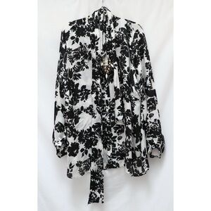 NWT Marina Rinaldi floral blouse grey black shirt 100% silk lightweight US 20